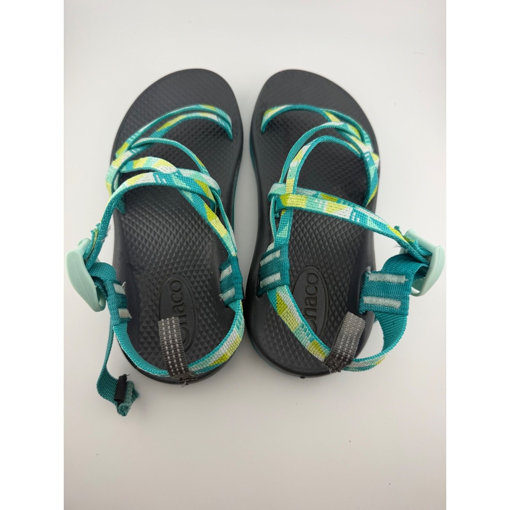 Chaco Z1 Ecotread Sandals Kids Size 3 Teal Green Geometric Strappy Sport Shoes - Picture 2 of 7